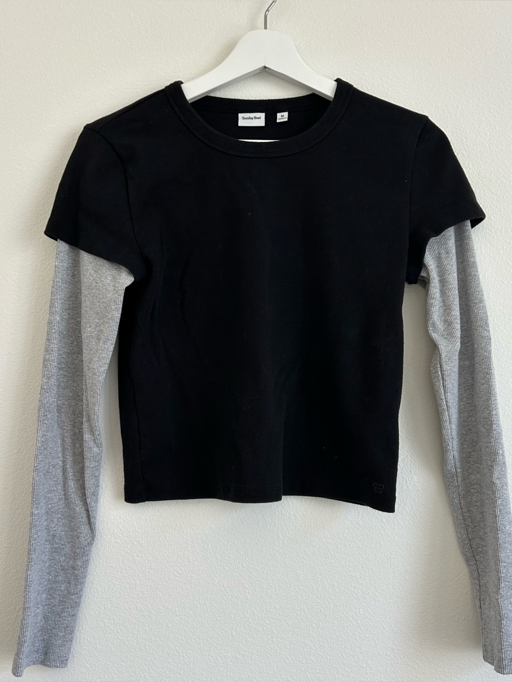 Aritzia Sunday Best Grunge Layered Black Tee with Gray Sleeves- M